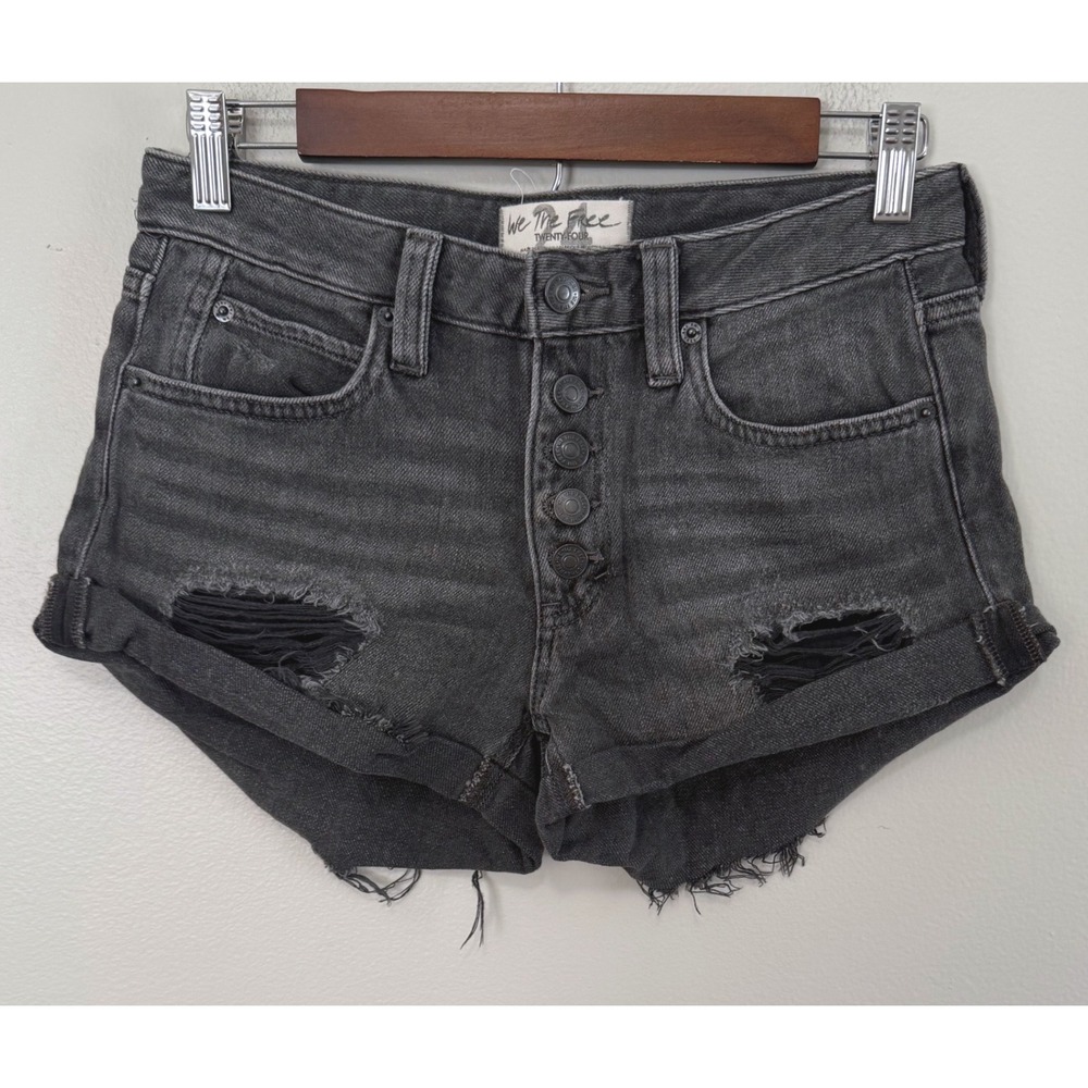 We The Free Free People Romeo Rolled Cuttoff Shorts 100% Cotton Distressed Sz 24 - Picture 3 of 8
